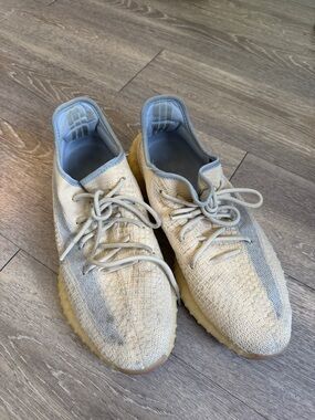 Yeezy Knit Sneakers in Cream and Gray with Gum Sole